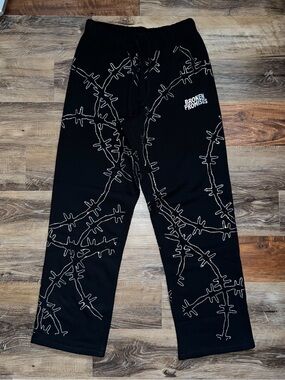 Broken Promises Ultrawire Rhinestone Black Wide Leg Sweatpants, Size S